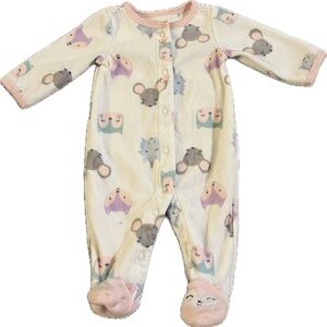 Carter's Fleece Sleeper Cream and Pink Footie One Piece with Elephant Print